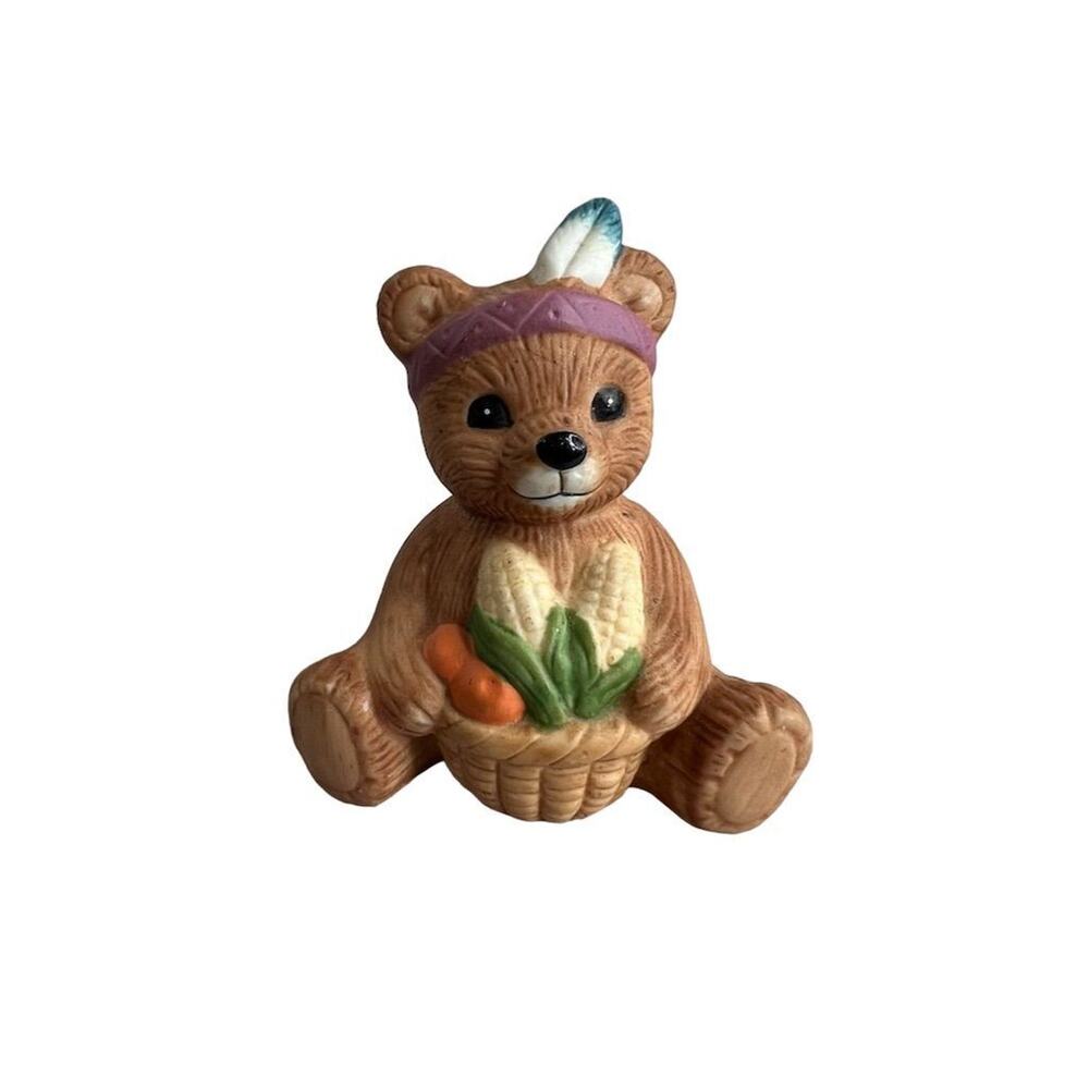 Vintage HOMCO Bear‎ Figurine Thanksgiving Indian Harvest Kitschy Decor
